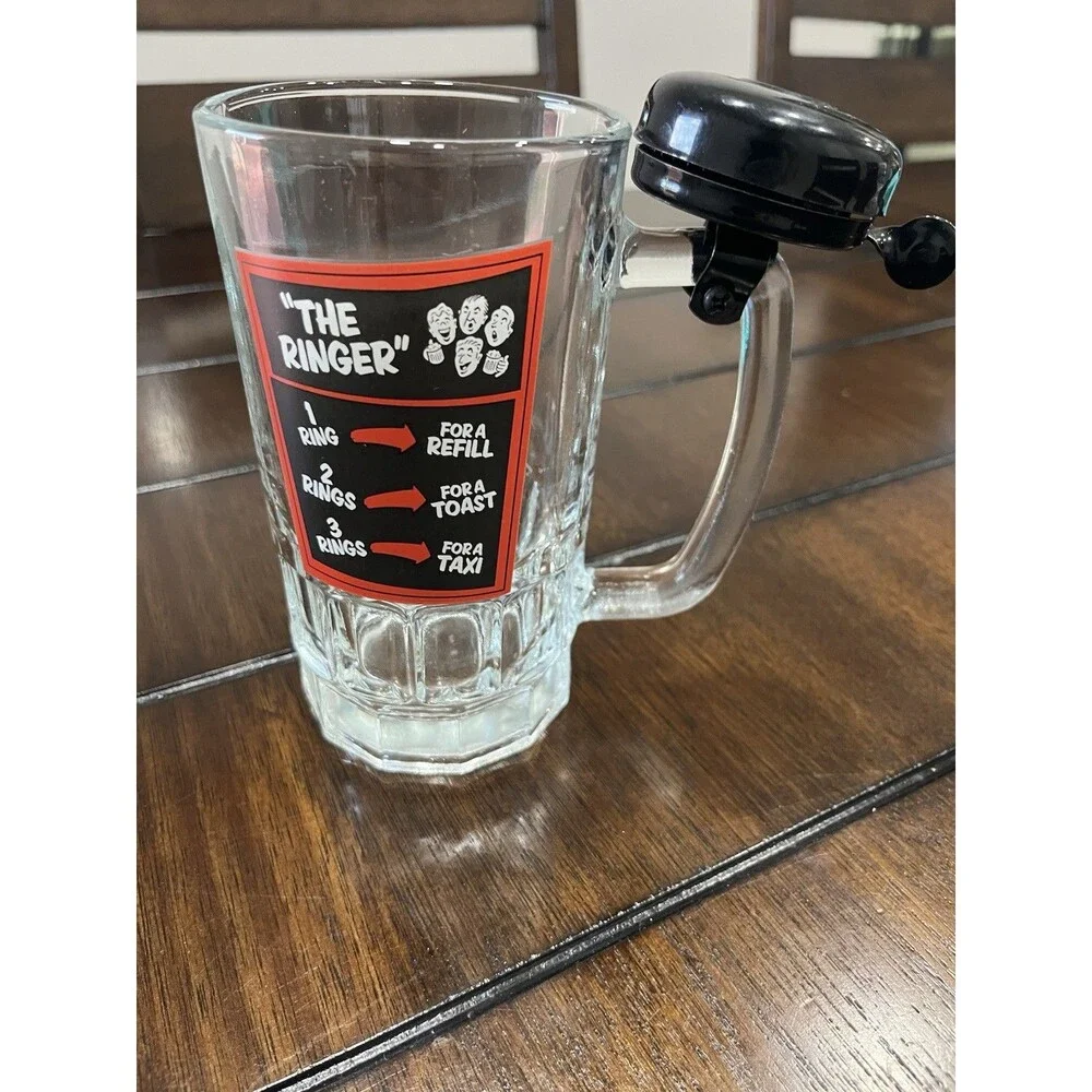 The Ringer Vintage Beer Glass Mug With Bicycle Bell On Handle WORKS!